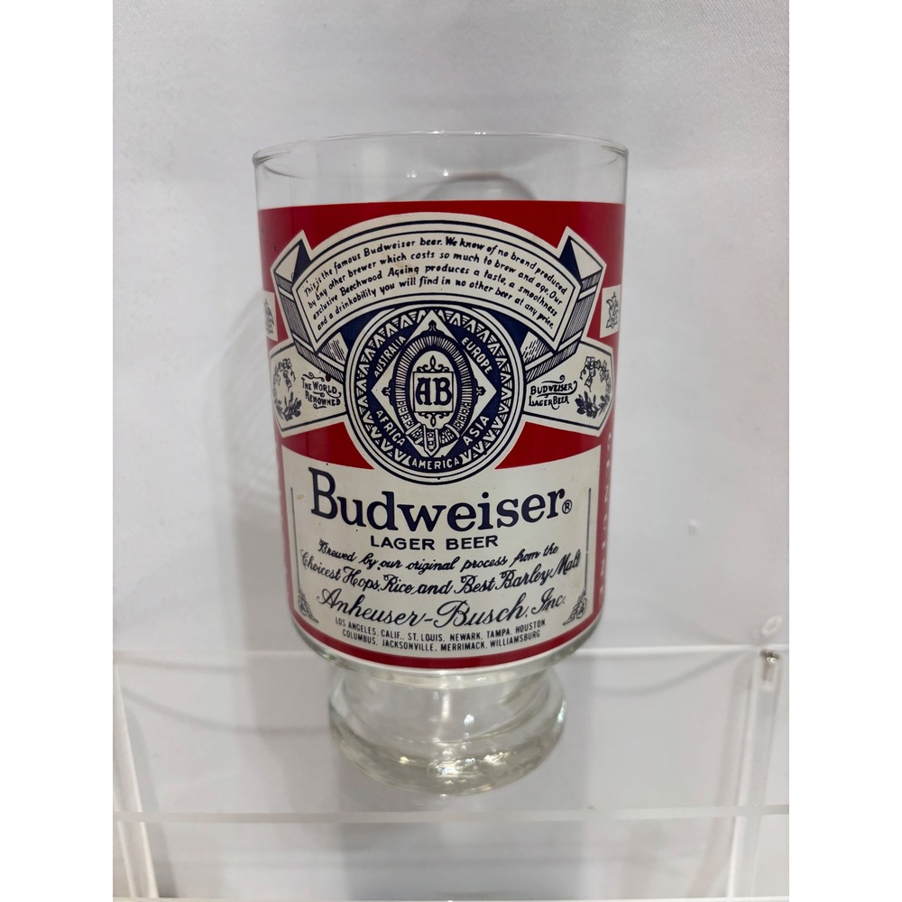 Budweiser Beer Glass OS Clear Red Vintage Footed Pilsner Lager Cup